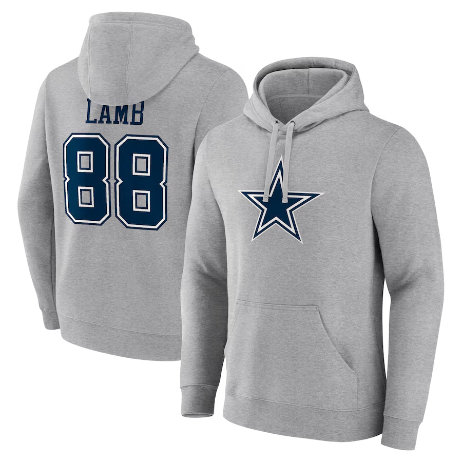 Odoa D.Cowboys #88 CeeDee Lamb Player Gray Icon Pullover Hoodie Game Stitched Jerseys