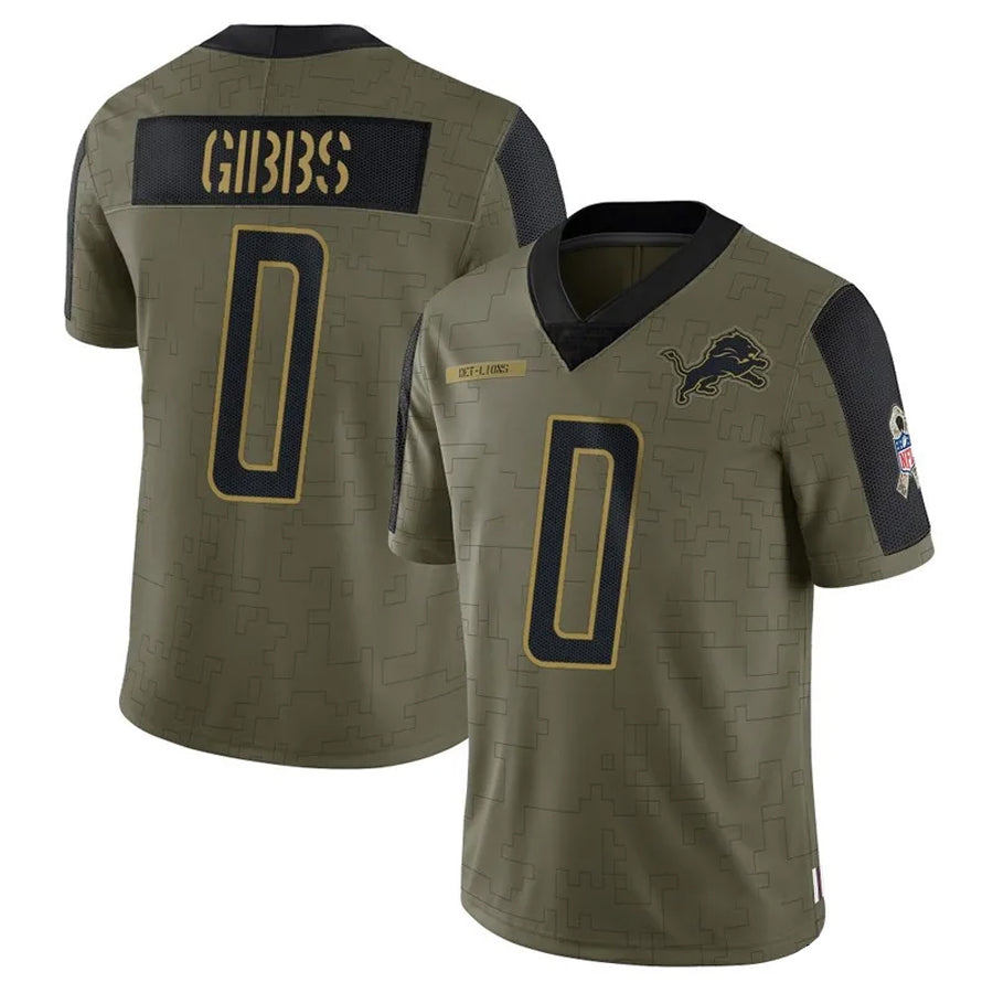 Odoa D.Lions #0 Jahmyr Gibbs Player Salute To Service Olive Stitched Jerseys