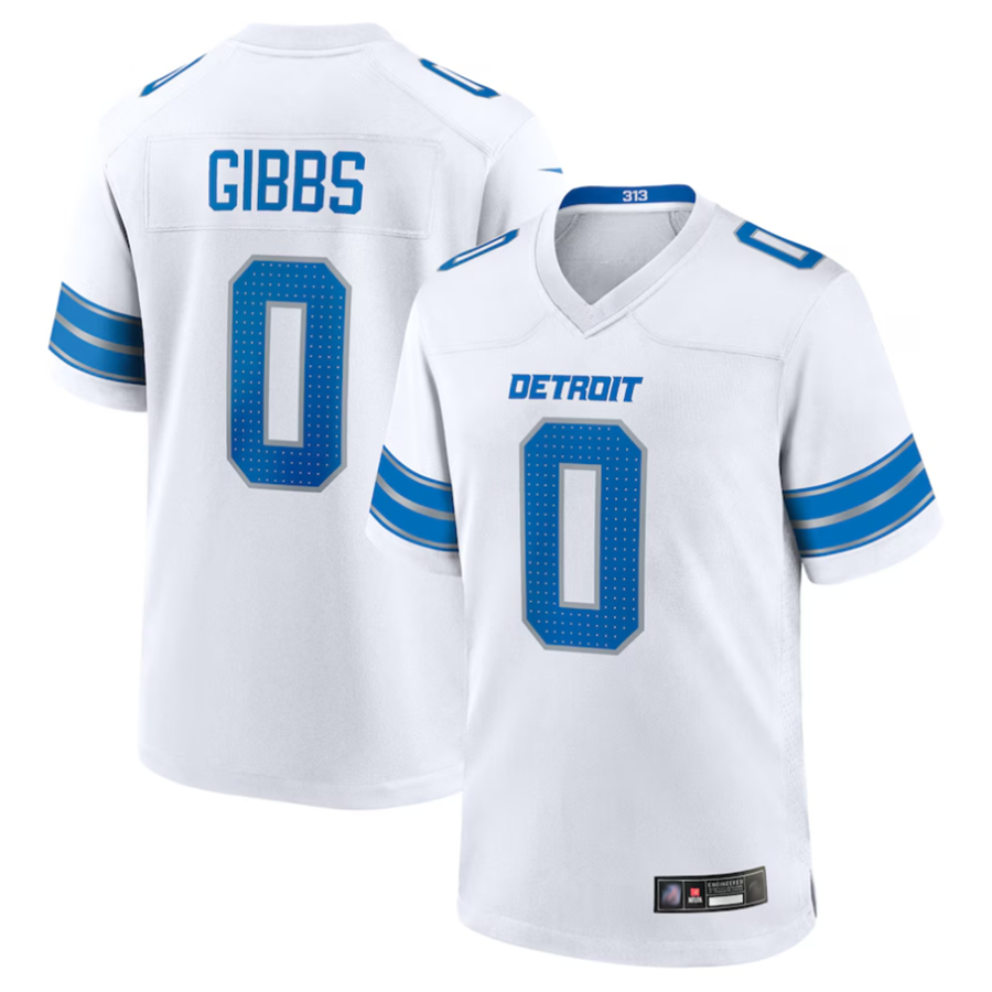Odoa D.Lions #0 Jahmyr Gibbs Player White Replica Game Stitched Jerseys