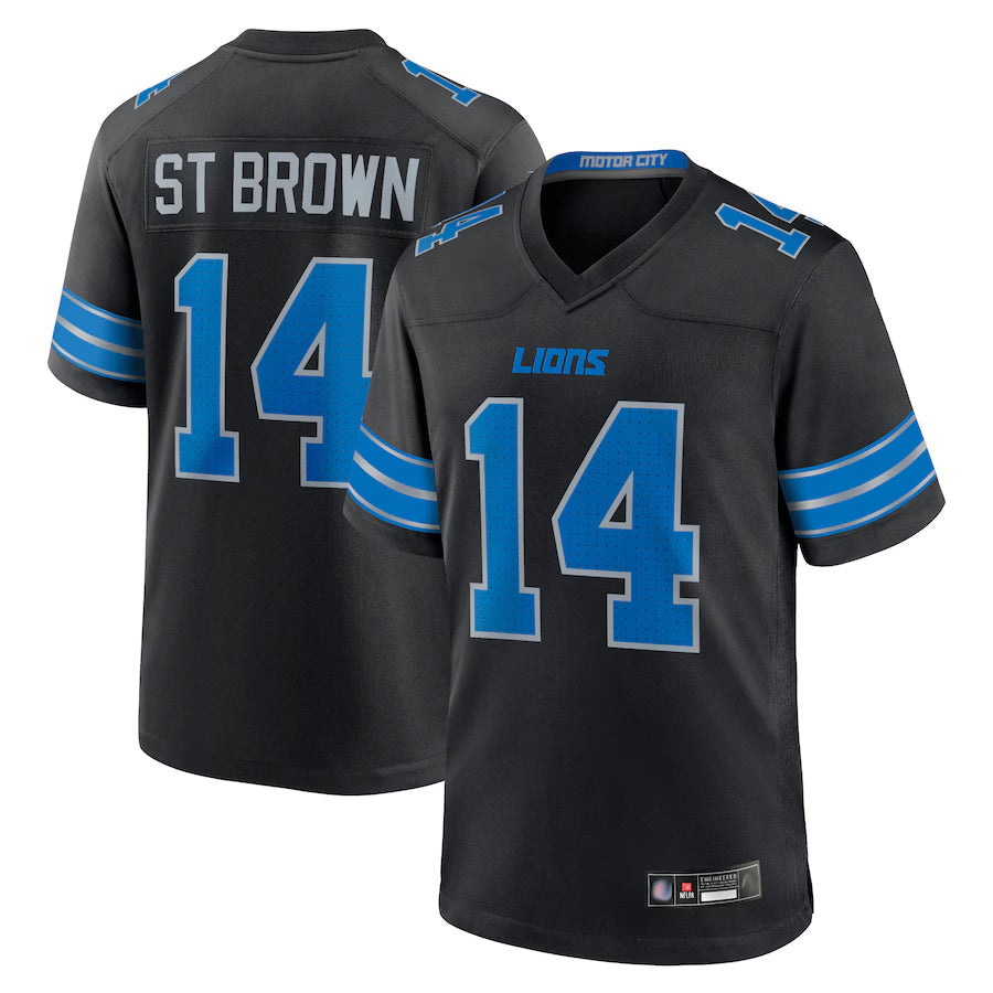 Odoa D.Lions #14 Amon-Ra St. Brown Player Black 2nd Alternate Game Stitched Jerseys