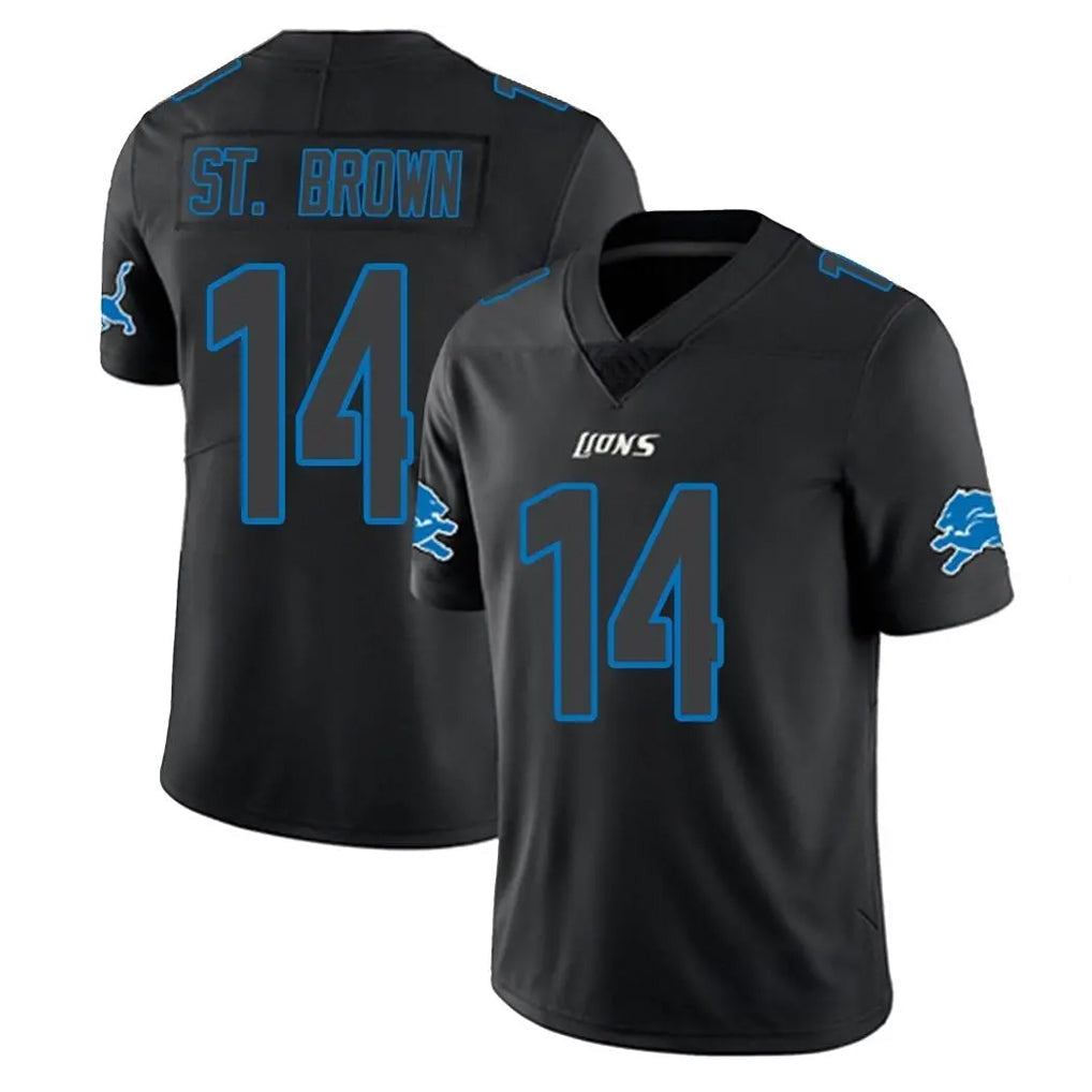 Odoa D.Lions #14 Amon-Ra St. Brown Player Black Impact Limited Home Game Stitched Jerseys