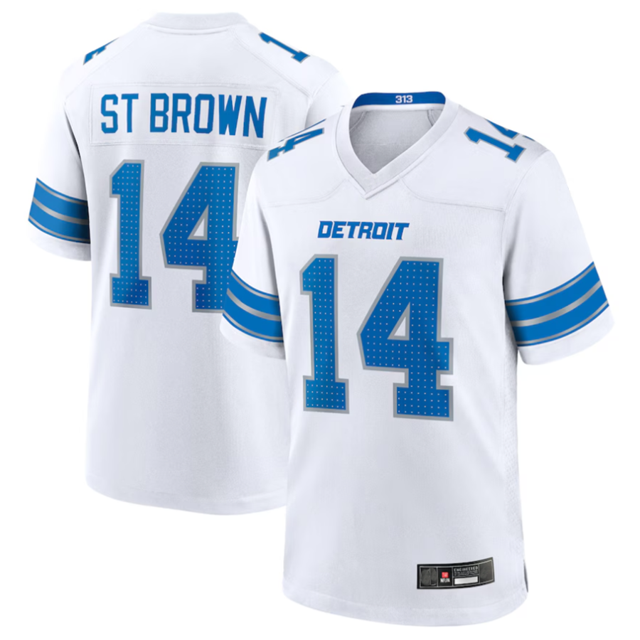 Odoa D.Lions #14 Amon-Ra St. Brown Player White Game Stitched Jerseys