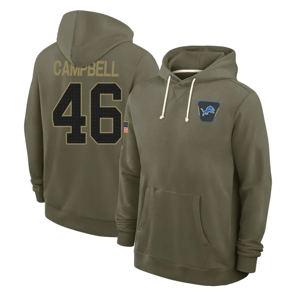 Odoa D.Lions #46 Jack Campbell Player Olive Salute to Service Pullover Hoodies Limited Stitched Jerseys