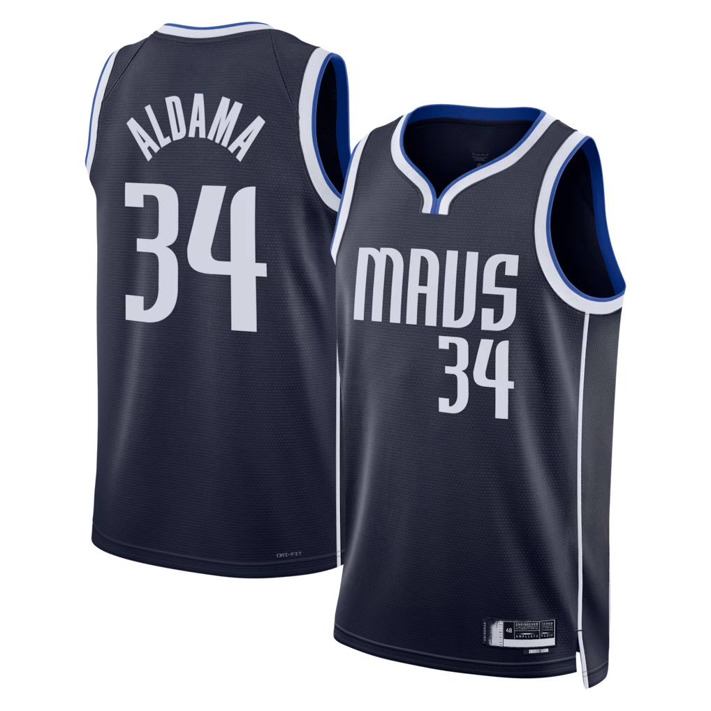 Odoa D.Mavericks #34 Santi Aldama Navy Statement Edition Swingman Stitched Jerseys