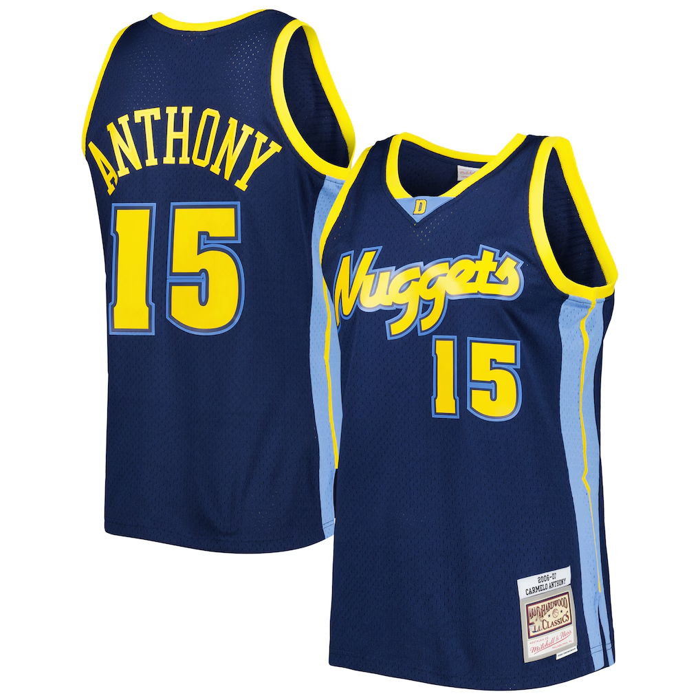 Odoa D.Nuggets #15 Carmelo Anthony Mitchell & Ness Navy Hardwood Classics Swingman Jerseys