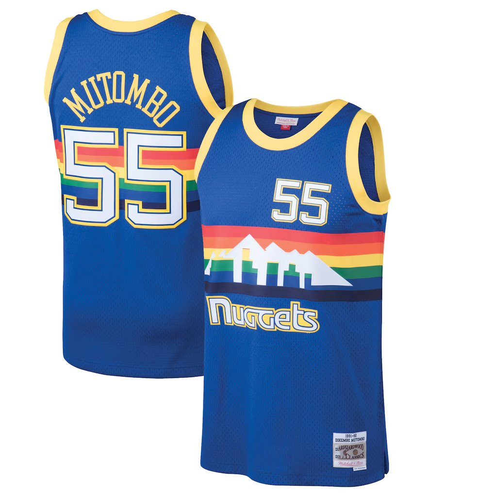 Odoa D.Nuggets #55 Dikembe Mutombo Mitchell & Ness Blue 199192 Hardwood Classics Swingman Jerseys
