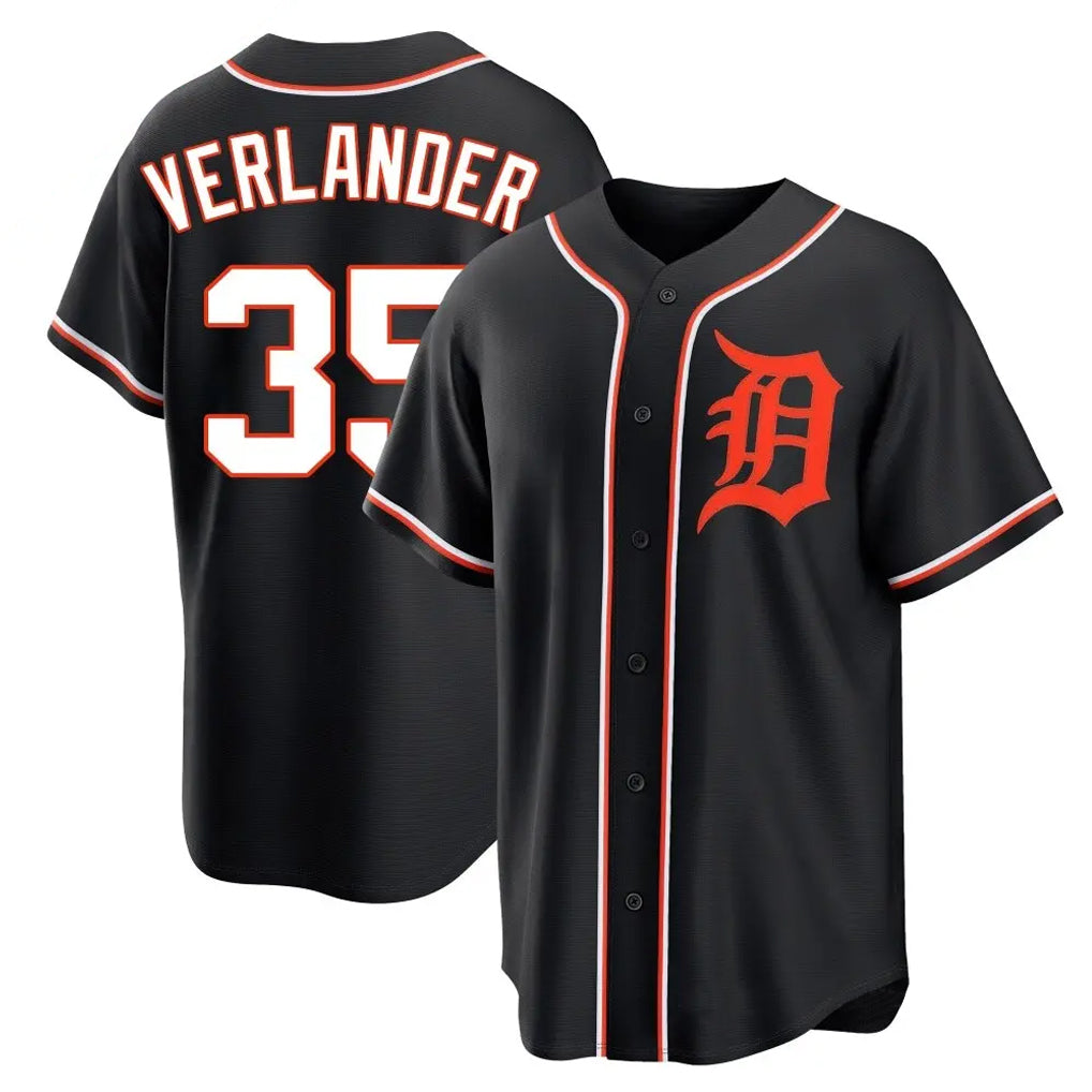 Odoa D.Tigers #35 Justin Verlander Player Black Fashion Out Home Game Stitched Jerseys