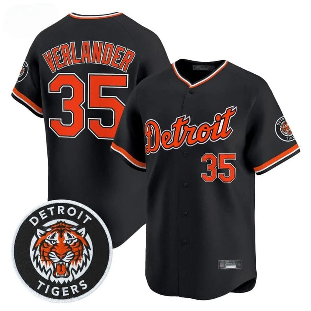 Odoa D.Tigers #35 Justin Verlander Player Black Limited Home Stitched Jerseys