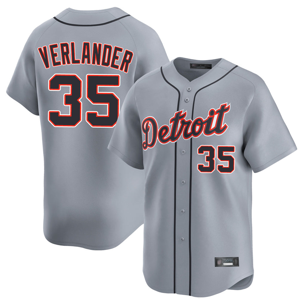 Odoa D.Tigers #35 Justin Verlander Player Gray Home Limited Stitched Jerseys