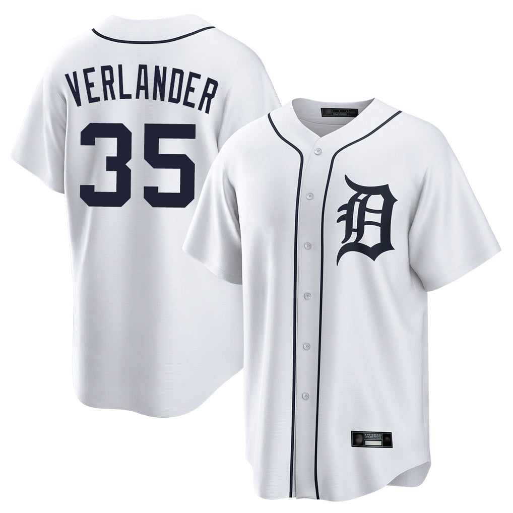 Odoa D.Tigers #35 Justin Verlander Player White Home Game Stitched Jerseys
