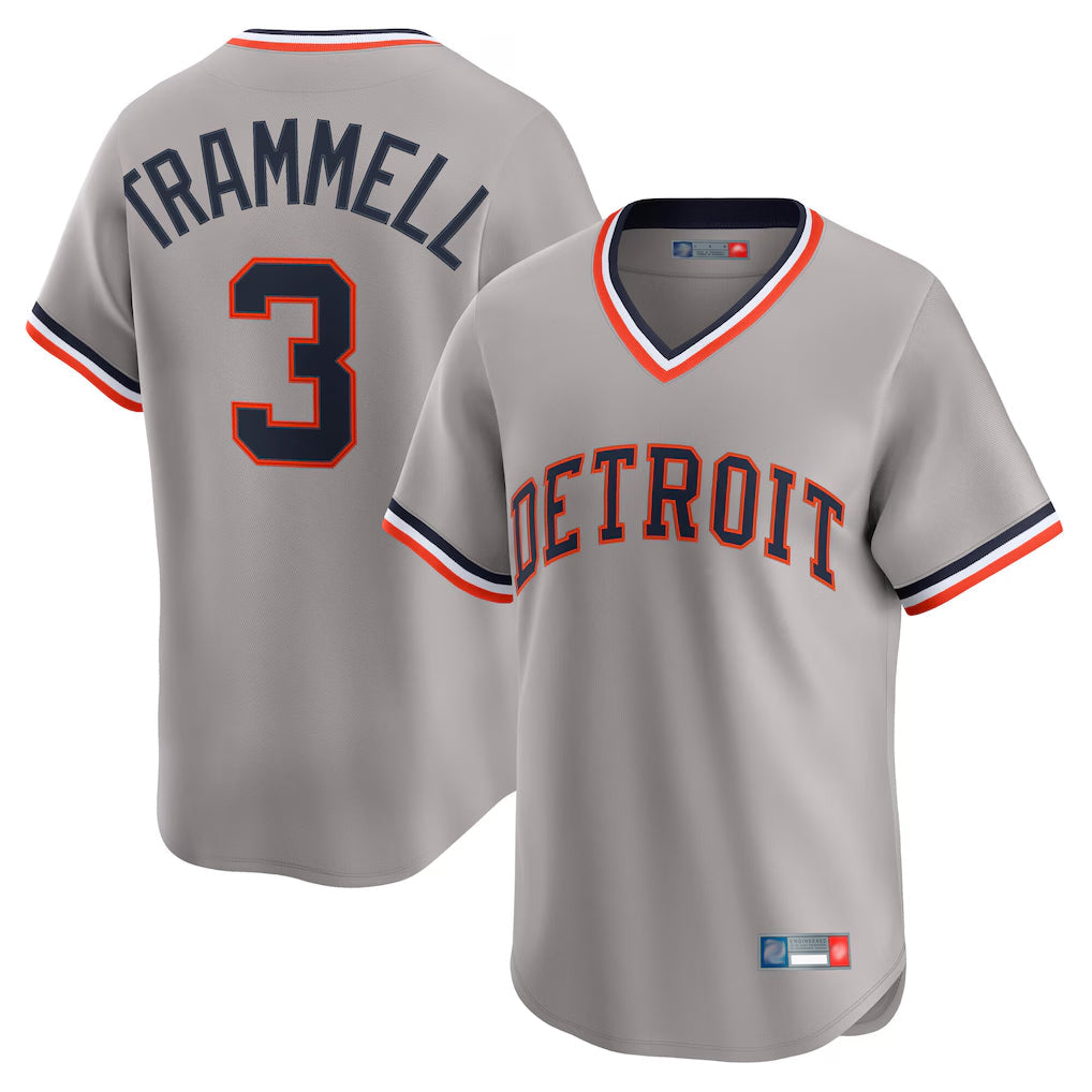 Odoa D.Tigers #3 Alan Trammell Player Gray Cooperstown T-shirt Home Game Stitched Jerseys