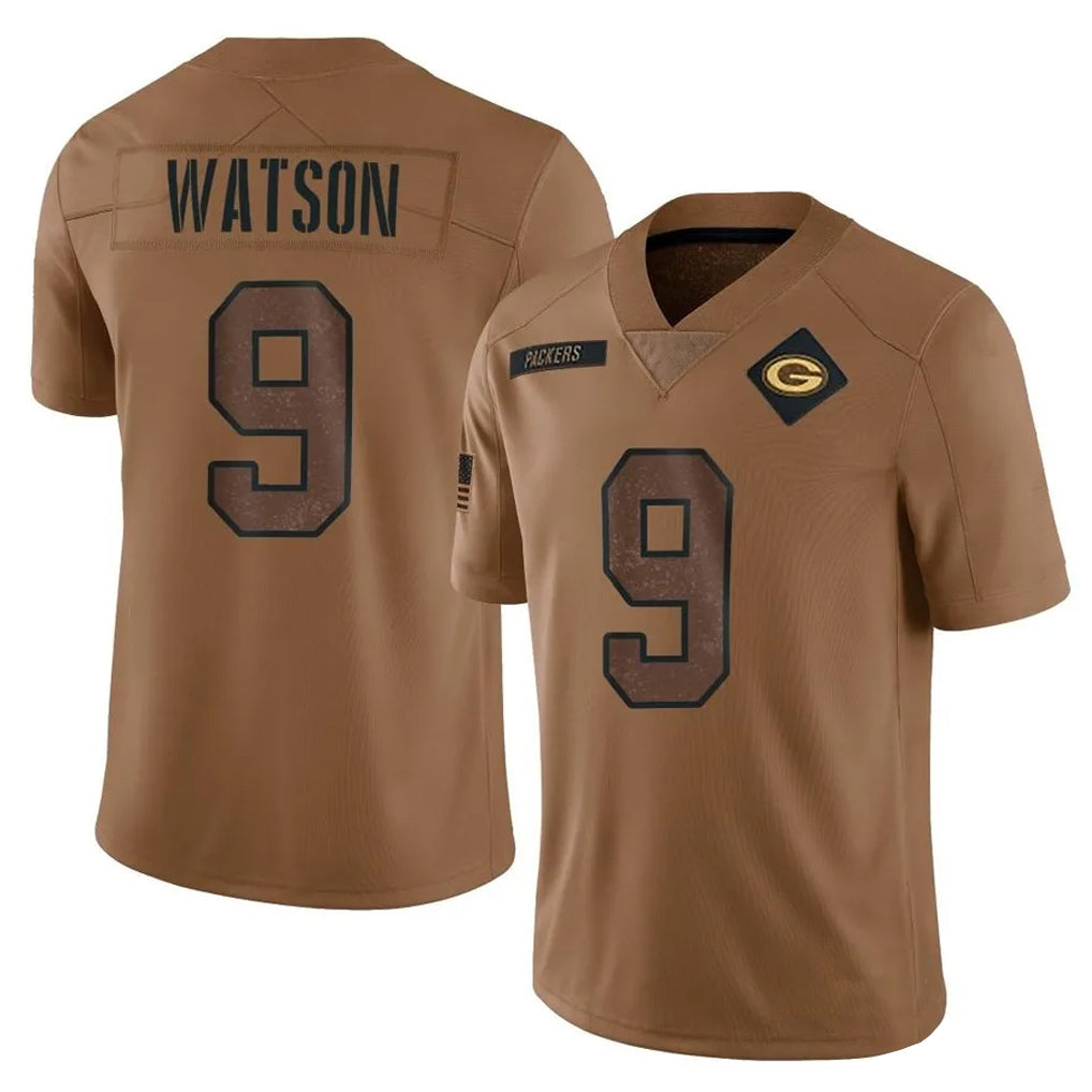 Odoa GB.Packers #9 Christian Watson Player Brown Salute To Service Limited Stitched Jerseys
