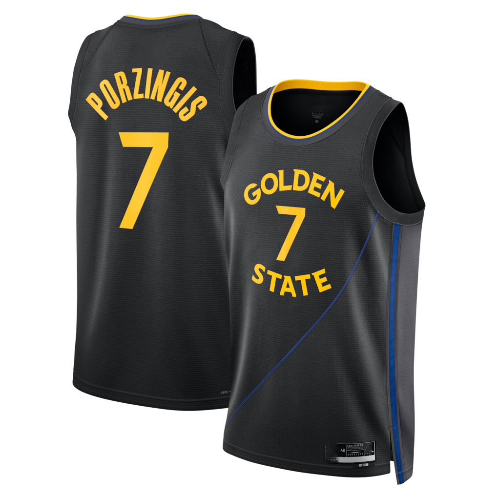 Odoa GS.Warriors #7 Kristaps Porzi??is Black Swingman Jerseys - Statement Edition