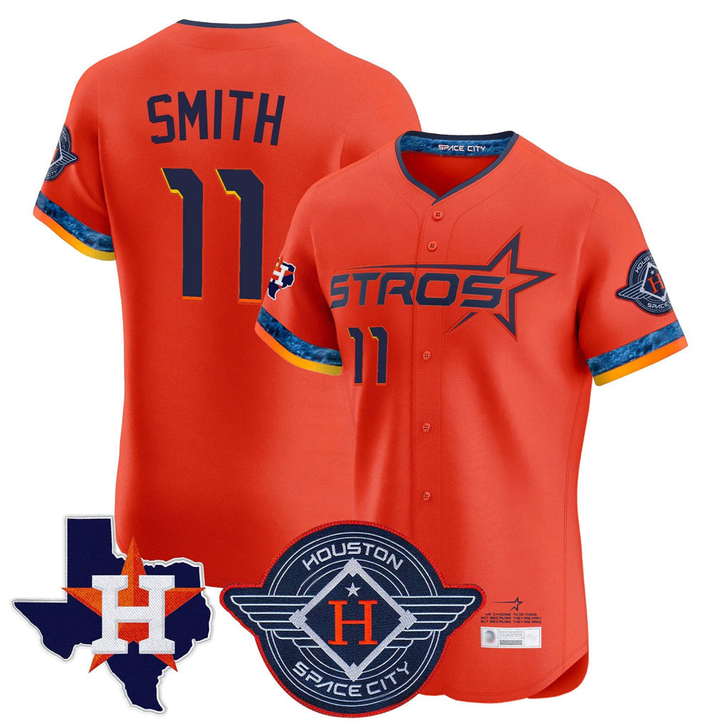 Odoa H.Astros #11 Cam Smith Player Orange City Connect Texas Patch Vapor Premier Limited Elite Home Stitched Jerseys