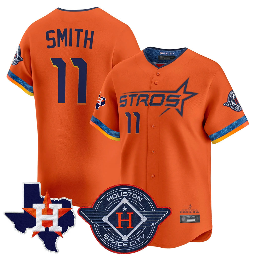 Odoa H.Astros #11 Cam Smith Player Orange City Connect Texas Patch Vapor Premier Limited Home Stitched Jerseys