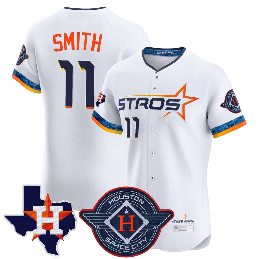 Odoa H.Astros #11 Cam Smith Player White City Connect Texas Patch Vapor Premier Limited Elite Home Stitched Jerseys