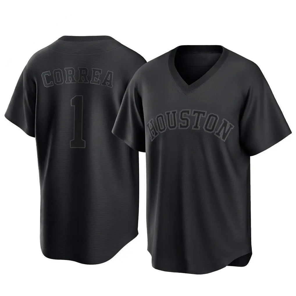 Odoa H.Astros #1 Carlos Correa Player Black Fashion T-shirt Home Game Stitched Jerseys