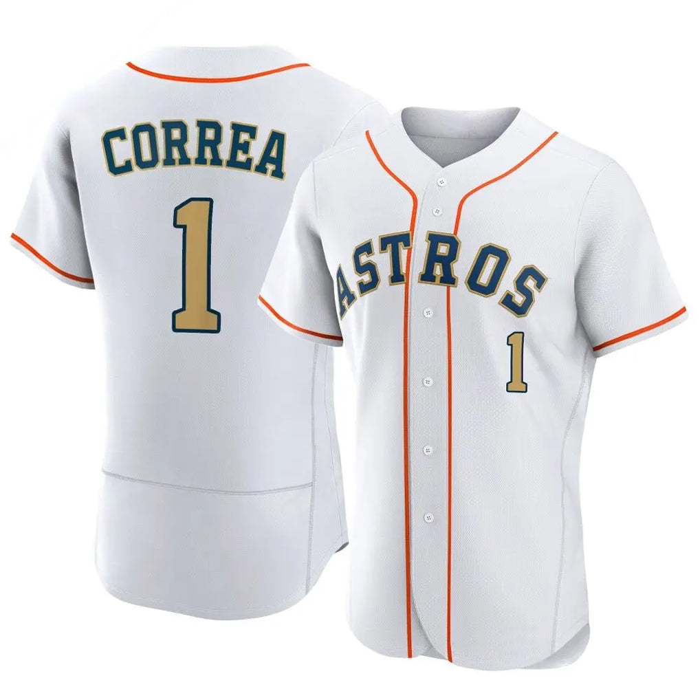 Odoa H.Astros #1 Carlos Correa Player Gold Collection Limited Elite Home Stitched Jerseys