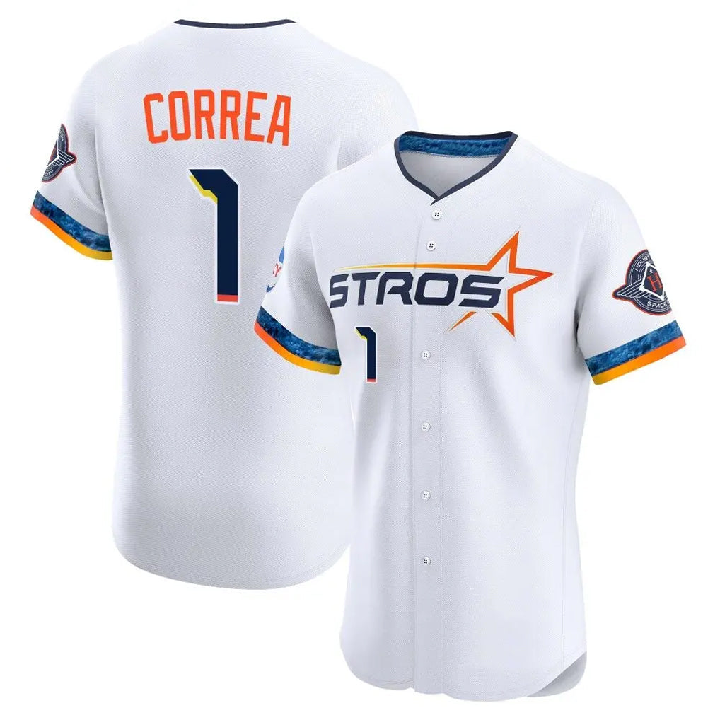 Odoa H.Astros #1 Carlos Correa Player White City Connect Limited Elite Home Stitched Jerseys