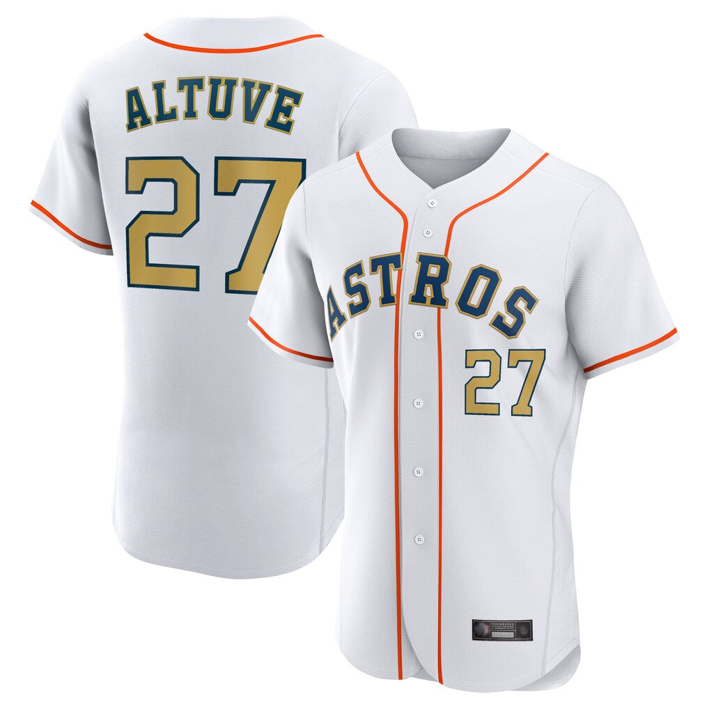 Odoa H.Astros #27 Jose Altuve Player Gold Collection Limited Elite Home Stitched Jerseys