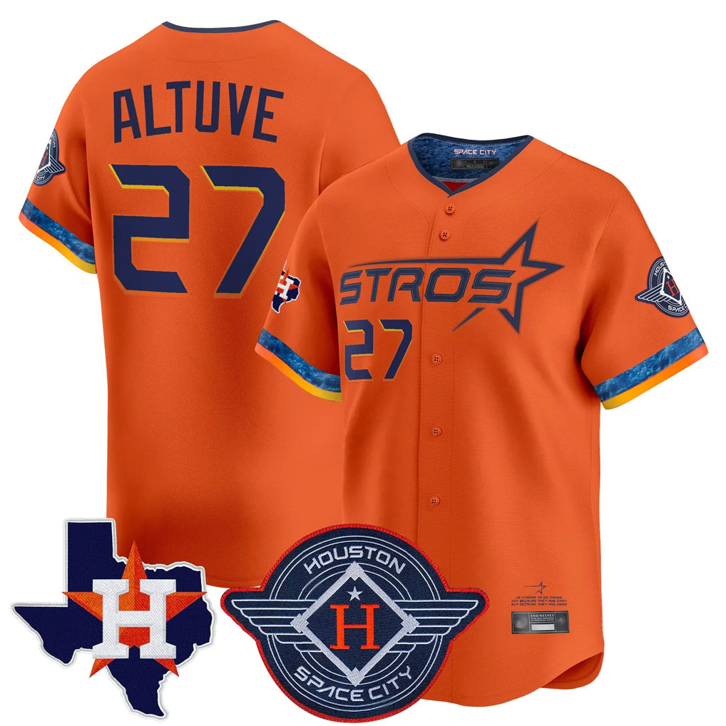 Odoa H.Astros #27 Jose Altuve Player Orange City Connect Texas Patch Vapor Premier Limited Home Stitched Jerseys