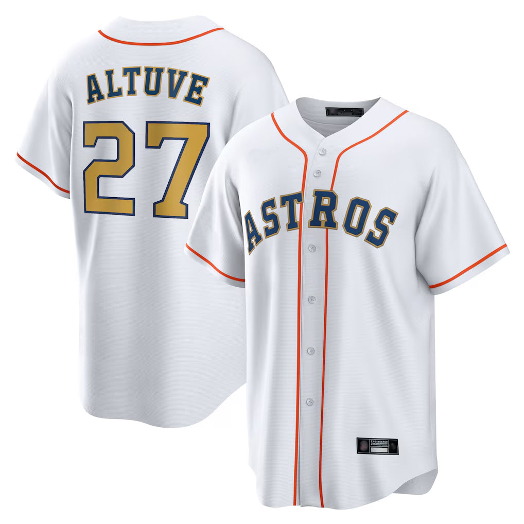 Odoa H.Astros #27 Jose Altuve Player White Gold Collection Game Home Stitched Jerseys