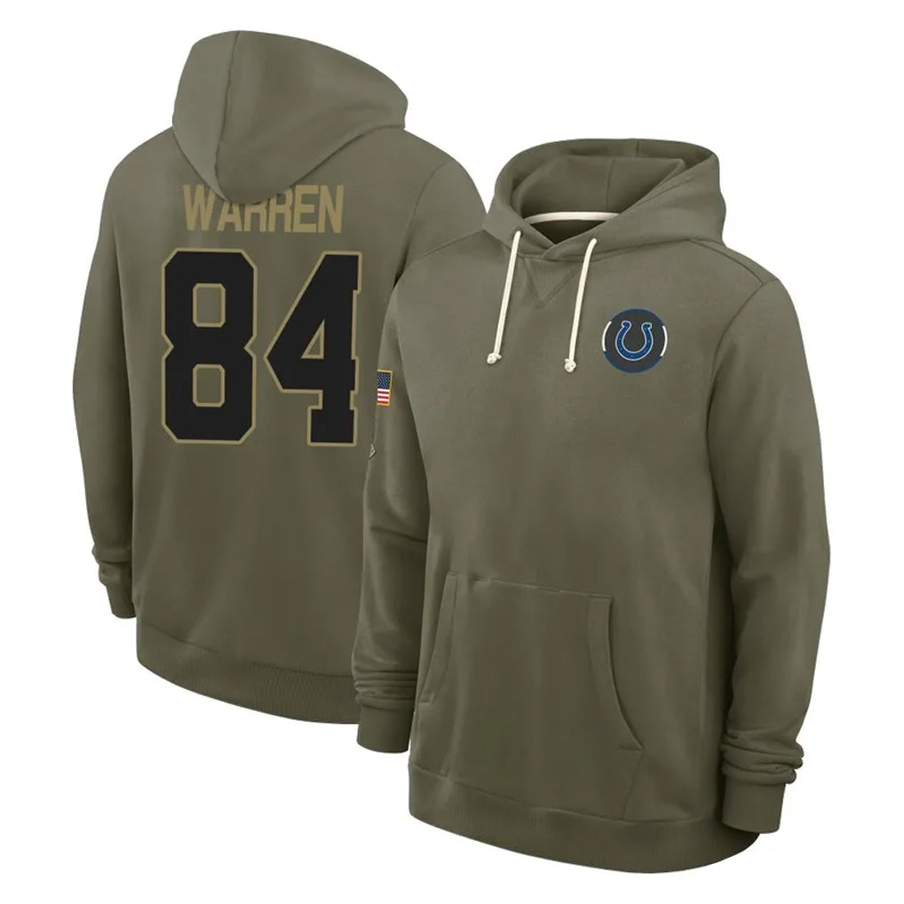Odoa IN.Colts #84 Tyler Warren Player Olive Salute to Service Pullover Hoodies Limited Stitched Jerseys