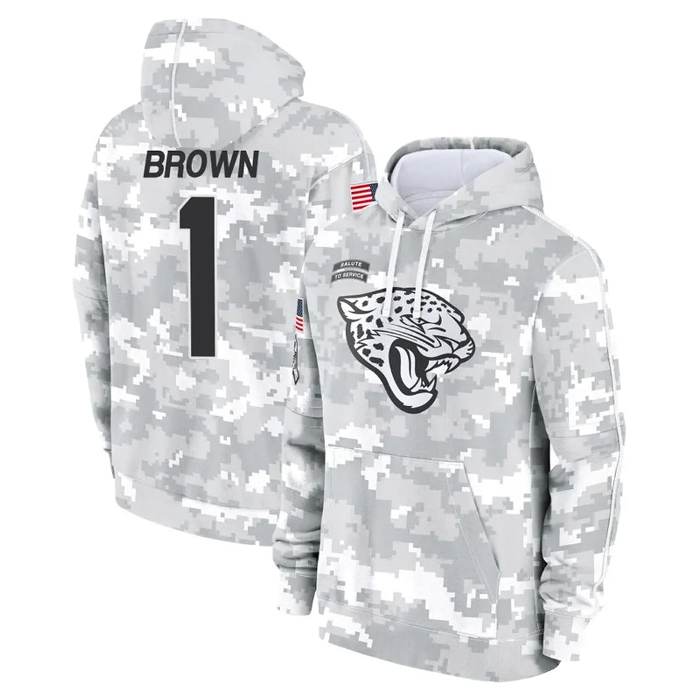 Odoa J.Jaguars #1 Montaric Brown Player Arctic Camo Salute to Service Hoodies Limited Game Stitched Jerseys