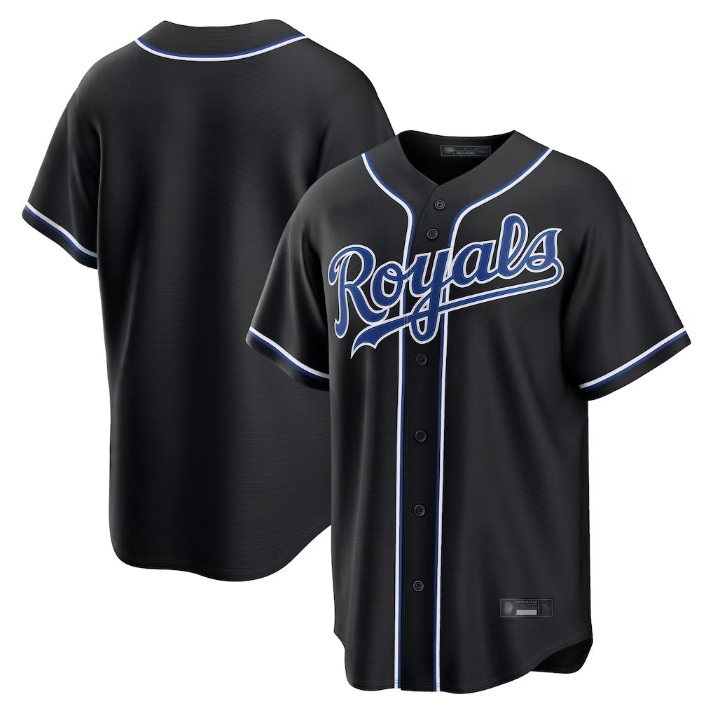 Odoa KC.Royals Black Carbon Fashion Home Game Blank Player Stitched Jerseys