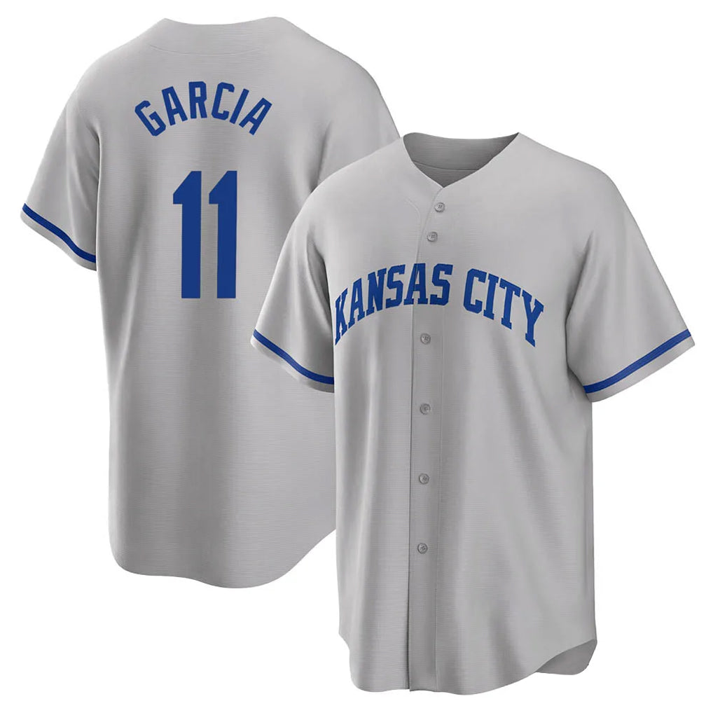 Odoa KC.Royals #11 Maikel Garcia Player Gray Game Home Stitched Jerseys