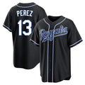 Odoa KC.Royals #13 Salvador Perez Player Black Carbon Fashion Home Game Stitched Jerseys