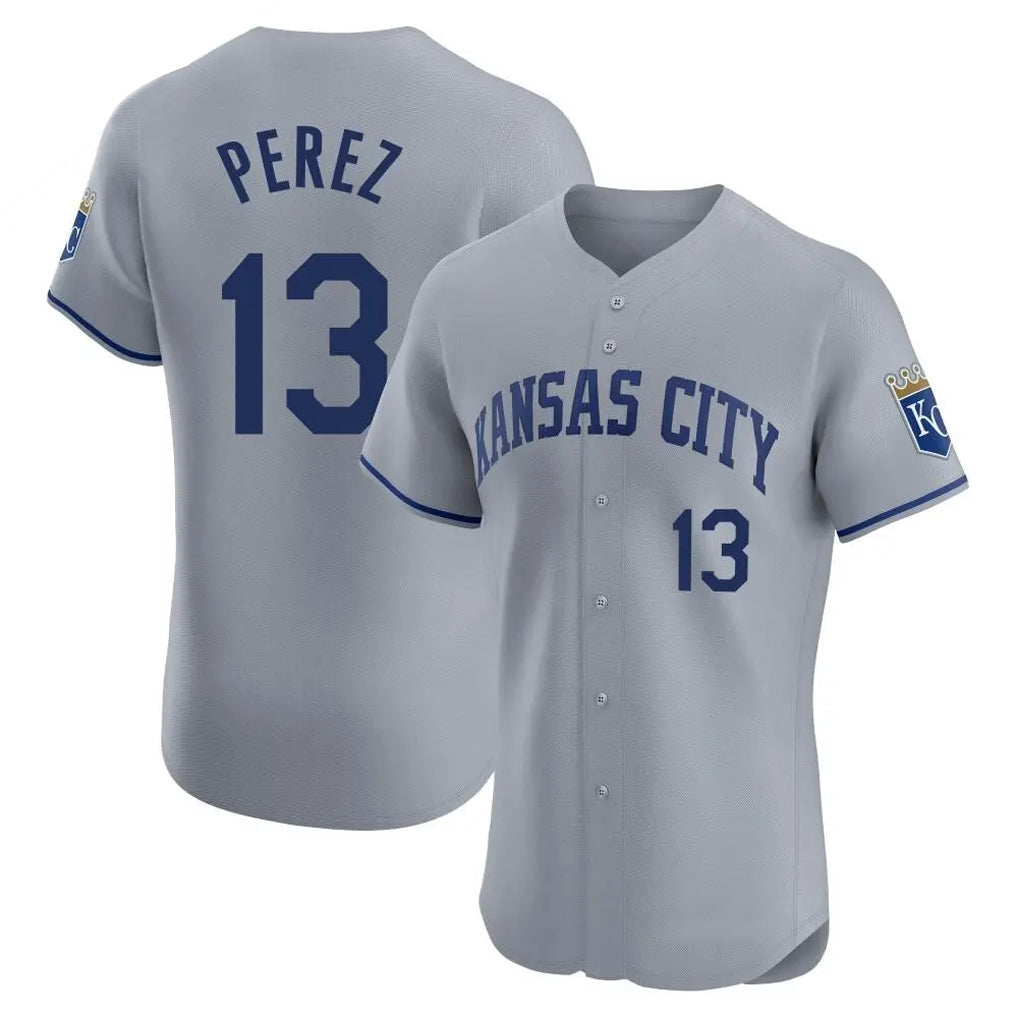 Odoa KC.Royals #13 Salvador Perez Player Gray Limited Elite Home Stitched Jerseys