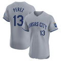 Odoa KC.Royals #13 Salvador Perez Player Gray Limited Elite Home Stitched Jerseys