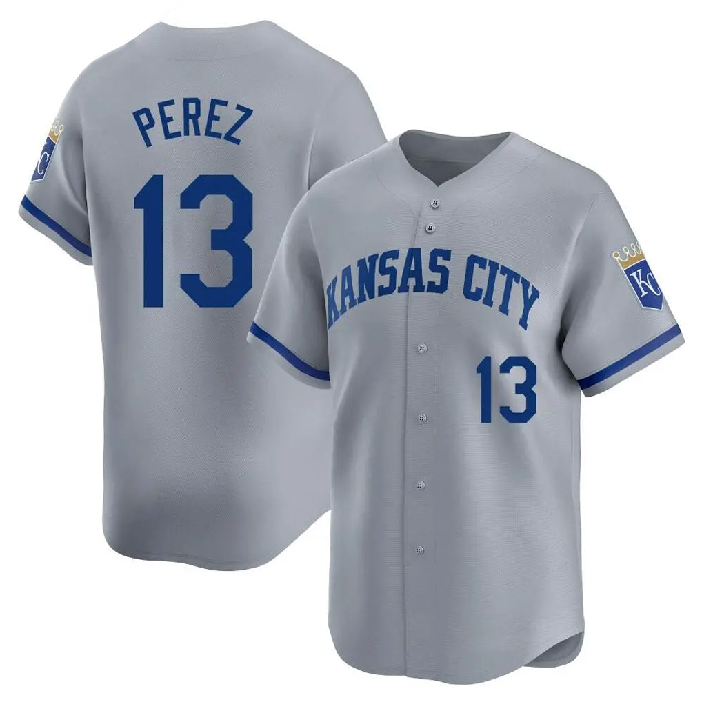 Odoa KC.Royals #13 Salvador Perez Player Gray Limited Home Stitched Jerseys