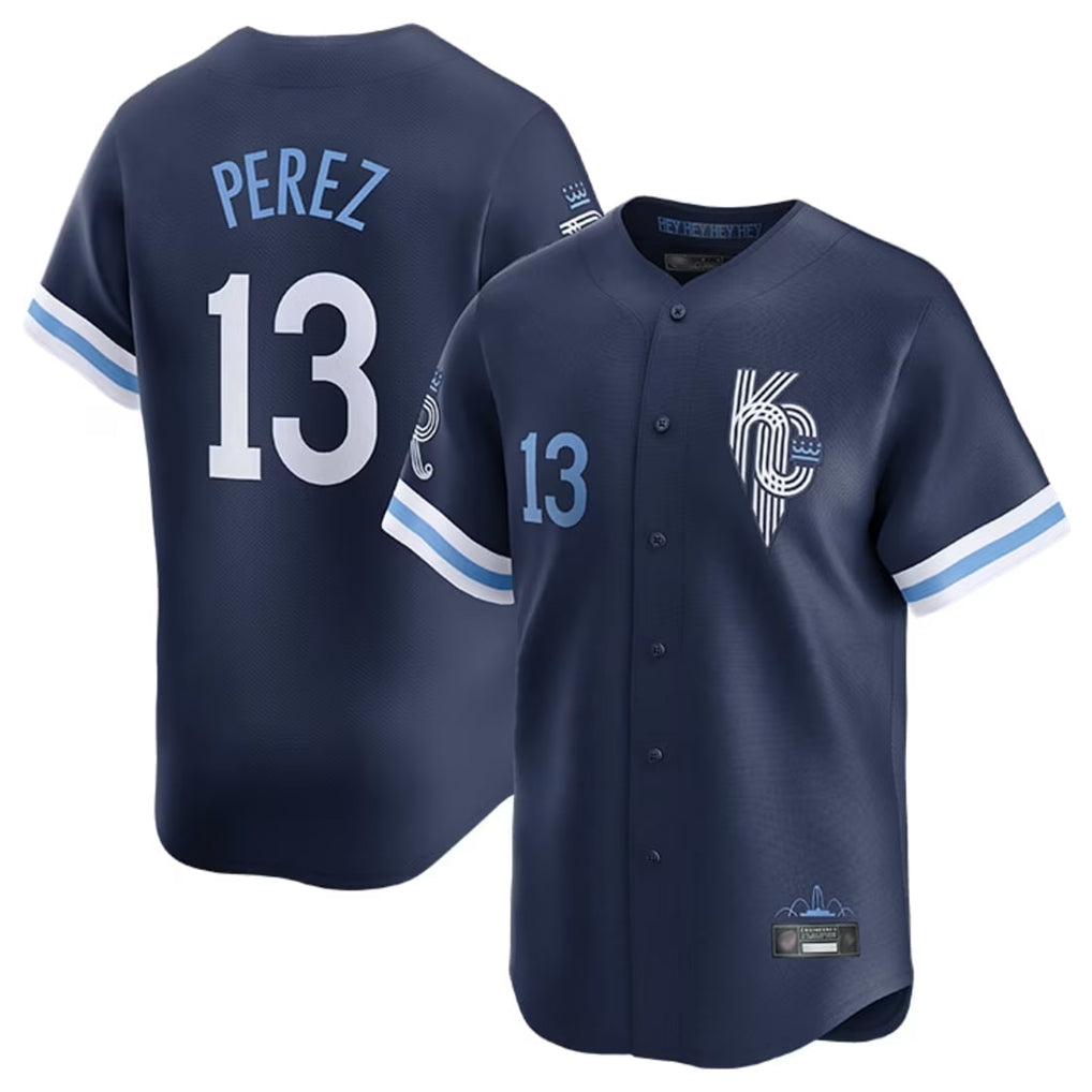 Odoa KC.Royals #13 Salvador Perez Player Navy City Connect Limited Home Stitched Jerseys