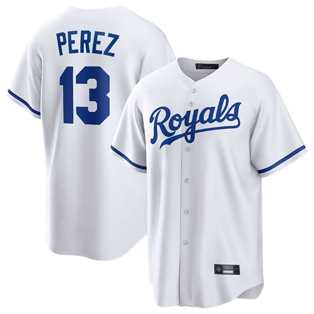 Odoa KC.Royals #13 Salvador Perez Player White Home Game Stitched Jerseys