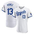Odoa KC.Royals #13 Salvador Perez Player White Limited Elite Home Game Stitched Jerseys