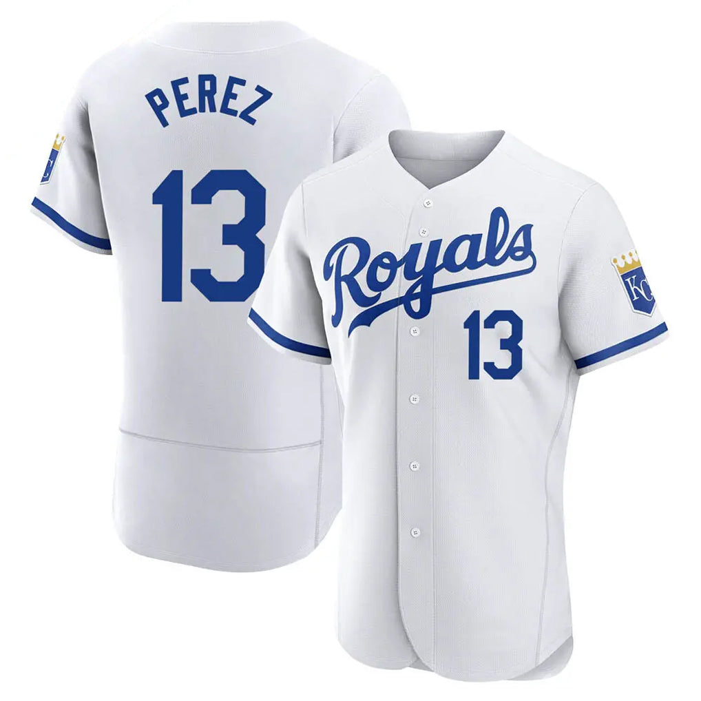 Odoa KC.Royals #13 Salvador Perez Player White Limited Elite Home Game Stitched Jerseys