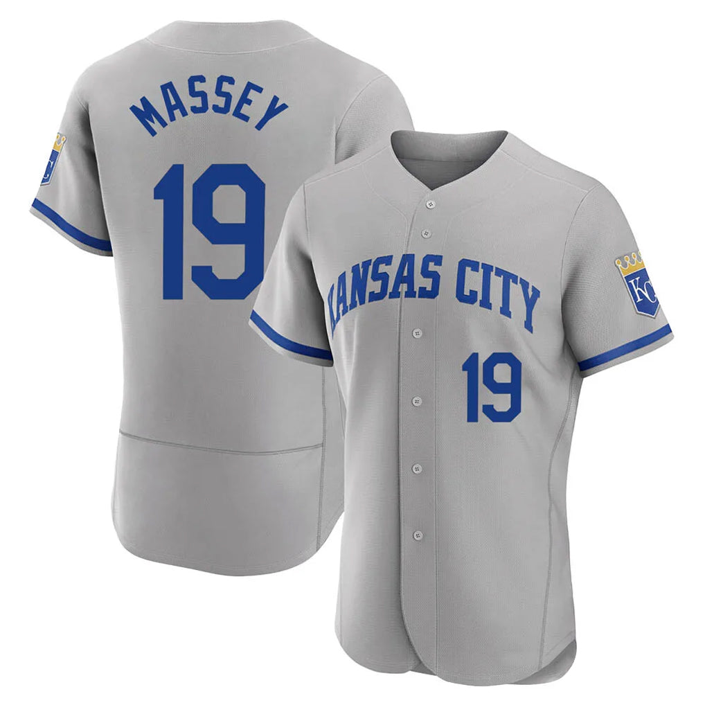 Odoa KC.Royals #19 Michael Massey Player Gray Limited Elite Home Game Stitched Jerseys