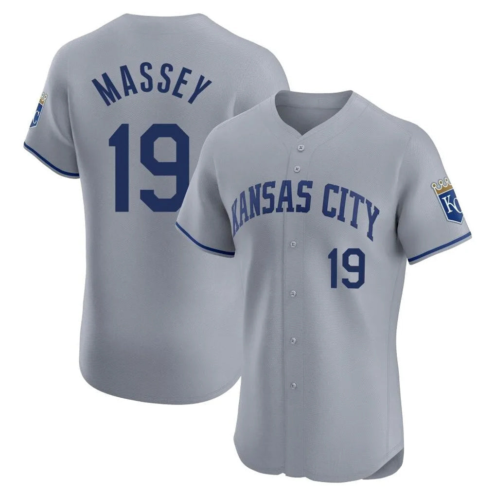 Odoa KC.Royals #19 Michael Massey Player Gray Limited Elite Home Stitched Jerseys