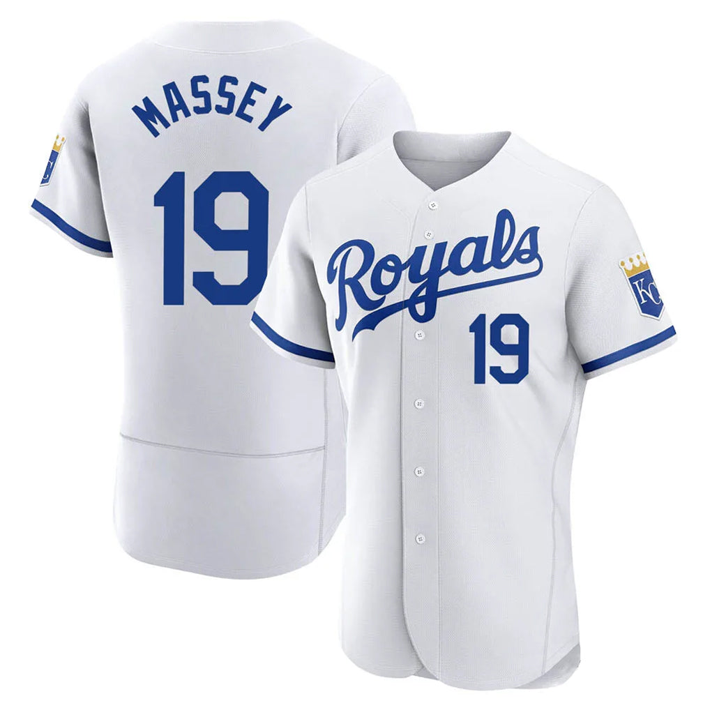 Odoa KC.Royals #19 Michael Massey Player White Limited Elite Home Game Stitched Jerseys