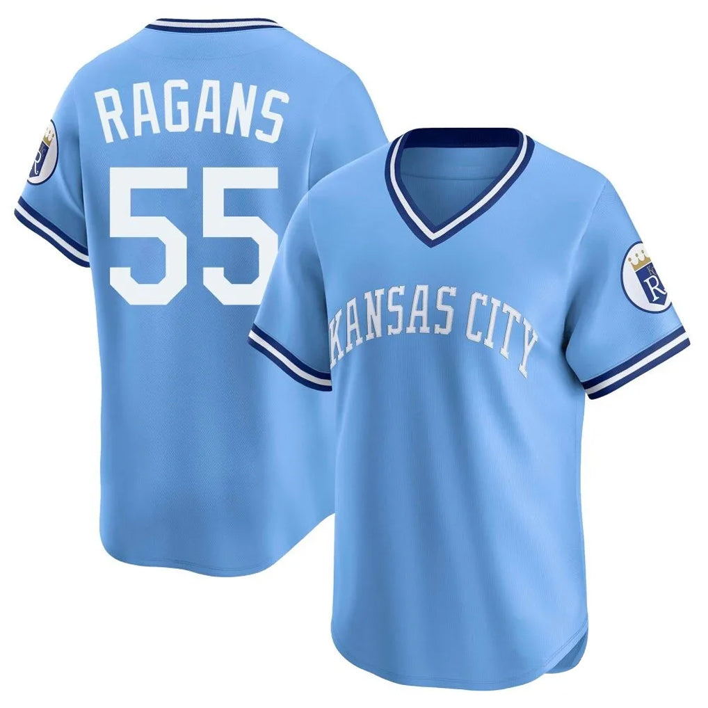 Odoa KC.Royals #55 Cole Ragans Player Light Blue Limited Throwback Cooperstown Collection T-shirt Stitched Jerseys
