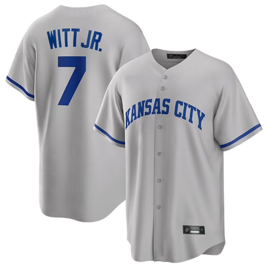 Odoa KC.Royals #7 Bobby Witt Jr. Player Gray Game Home Stitched Jerseys