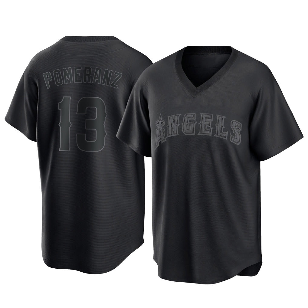 Odoa LA.Angels #13 Drew Pomeranz Player Black Pitch Fashion T-shirt Stitched Jerseys