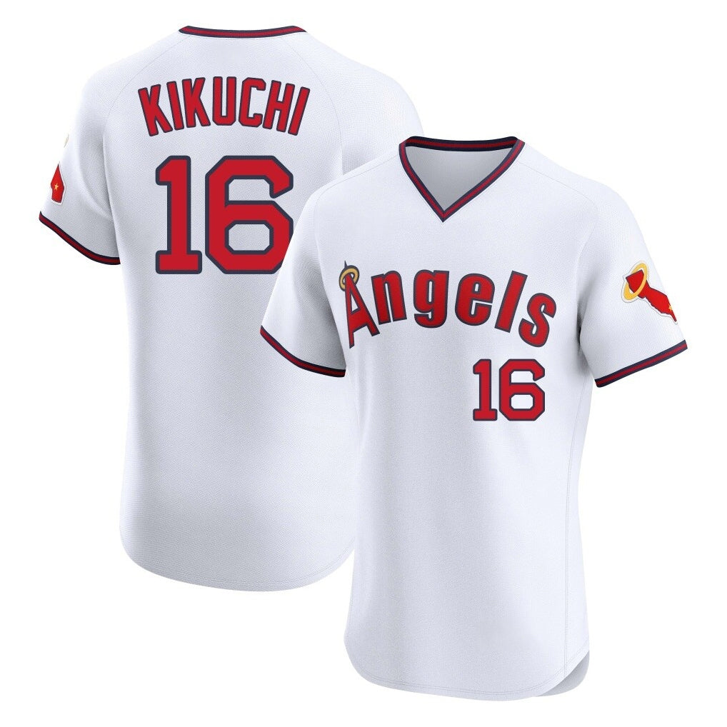 Odoa LA.Angels #16 Yusei Kikuchi Player White T-shirt Home Limited Elite Stitched Jerseys