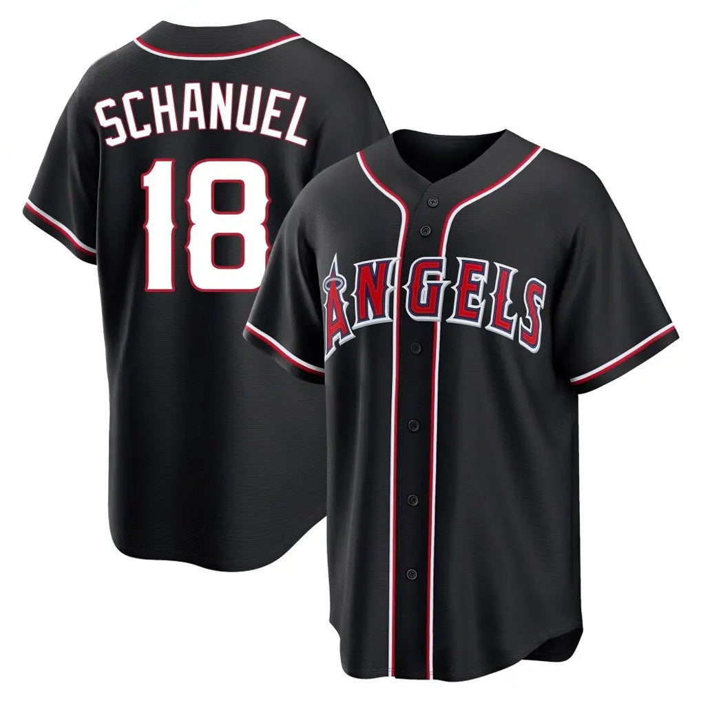 Odoa LA.Angels #18 Nolan Schanuel Player Black Fashion Out Home Game Stitched Jerseys