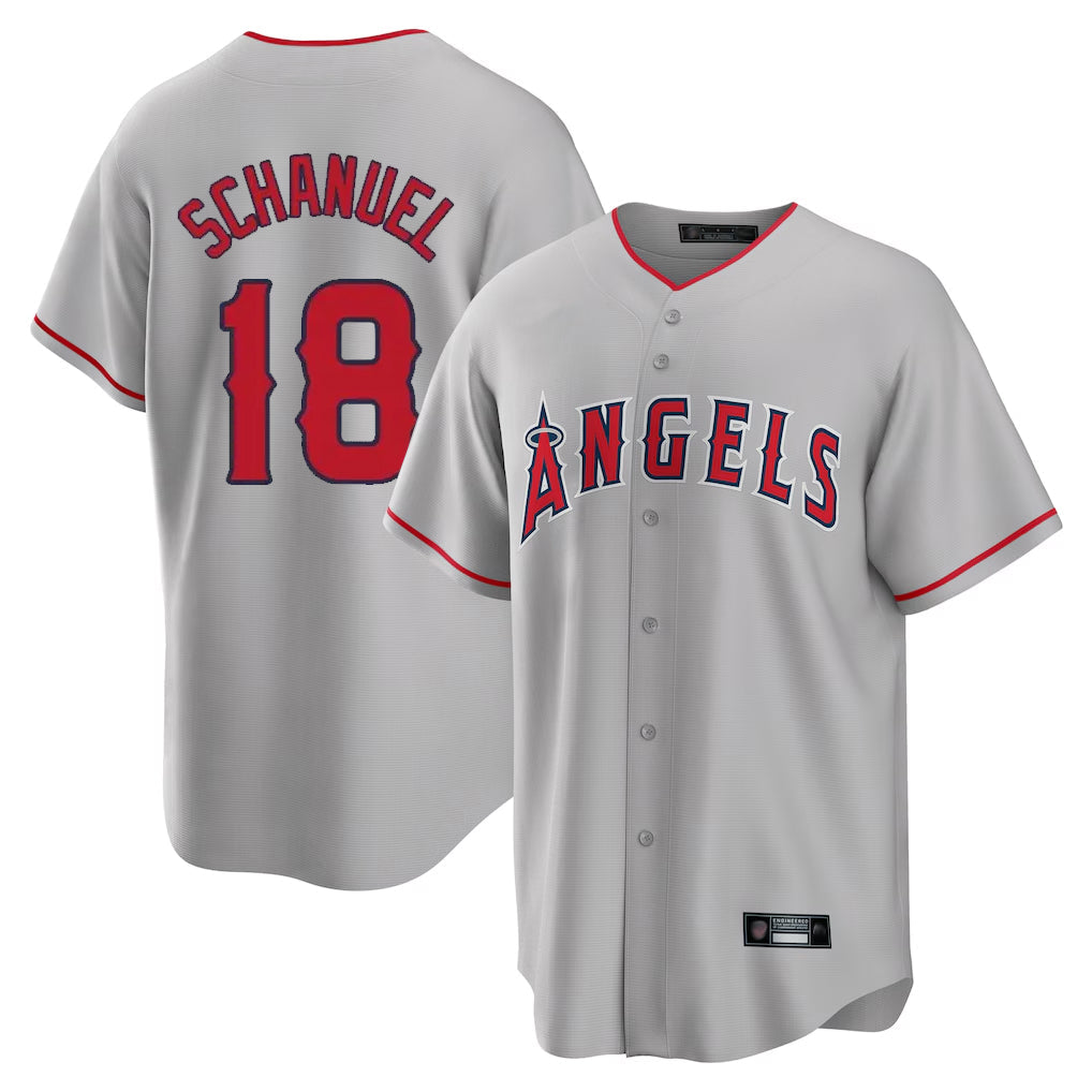 Odoa LA.Angels #18 Nolan Schanuel Player Gray Home Game Stitched Jerseys