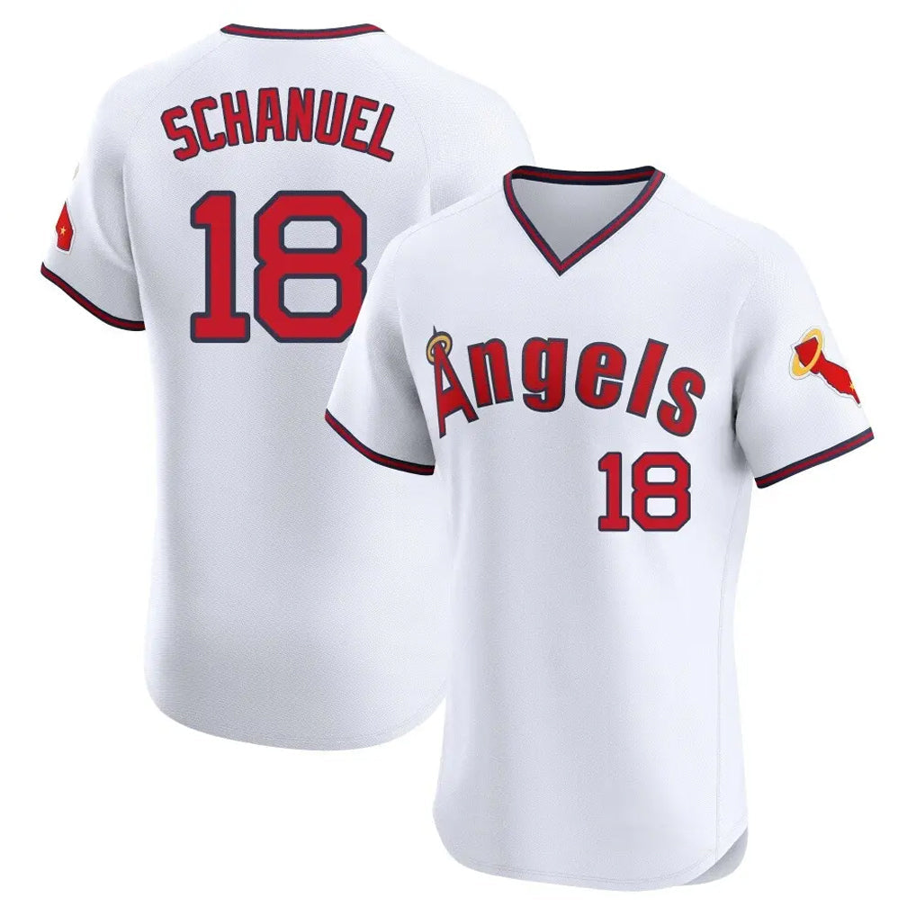 Odoa LA.Angels #18 Nolan Schanuel Player White T-shirt Home Limited Elite Stitched Jerseys
