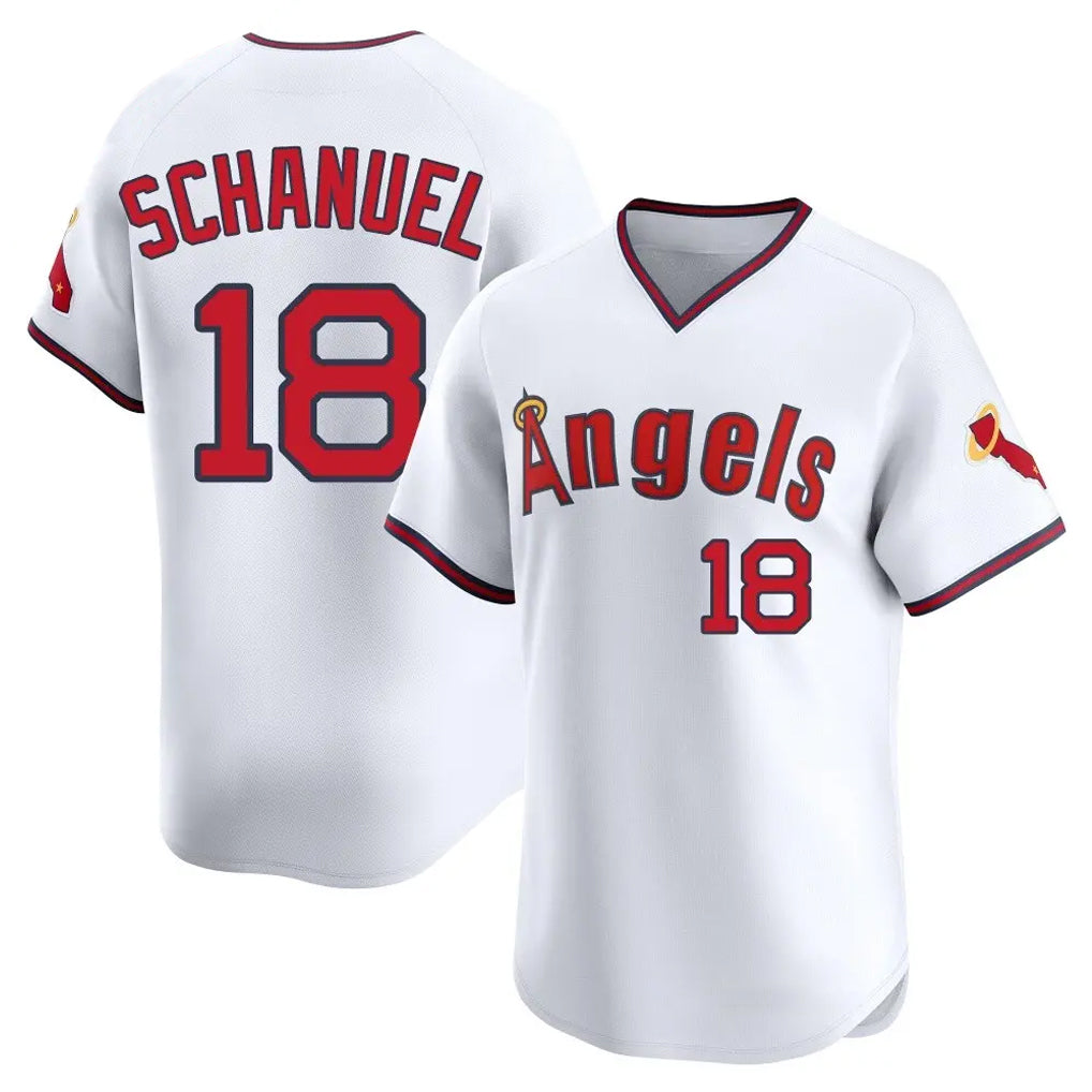 Odoa LA.Angels #18 Nolan Schanuel Player White T-shirt Home Limited Stitched Jerseys
