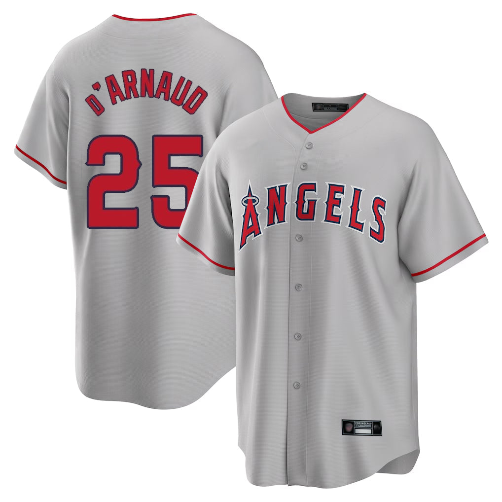 Odoa LA.Angels #25 Travis d'Arnaud Player Gray Home Game Stitched Jerseys